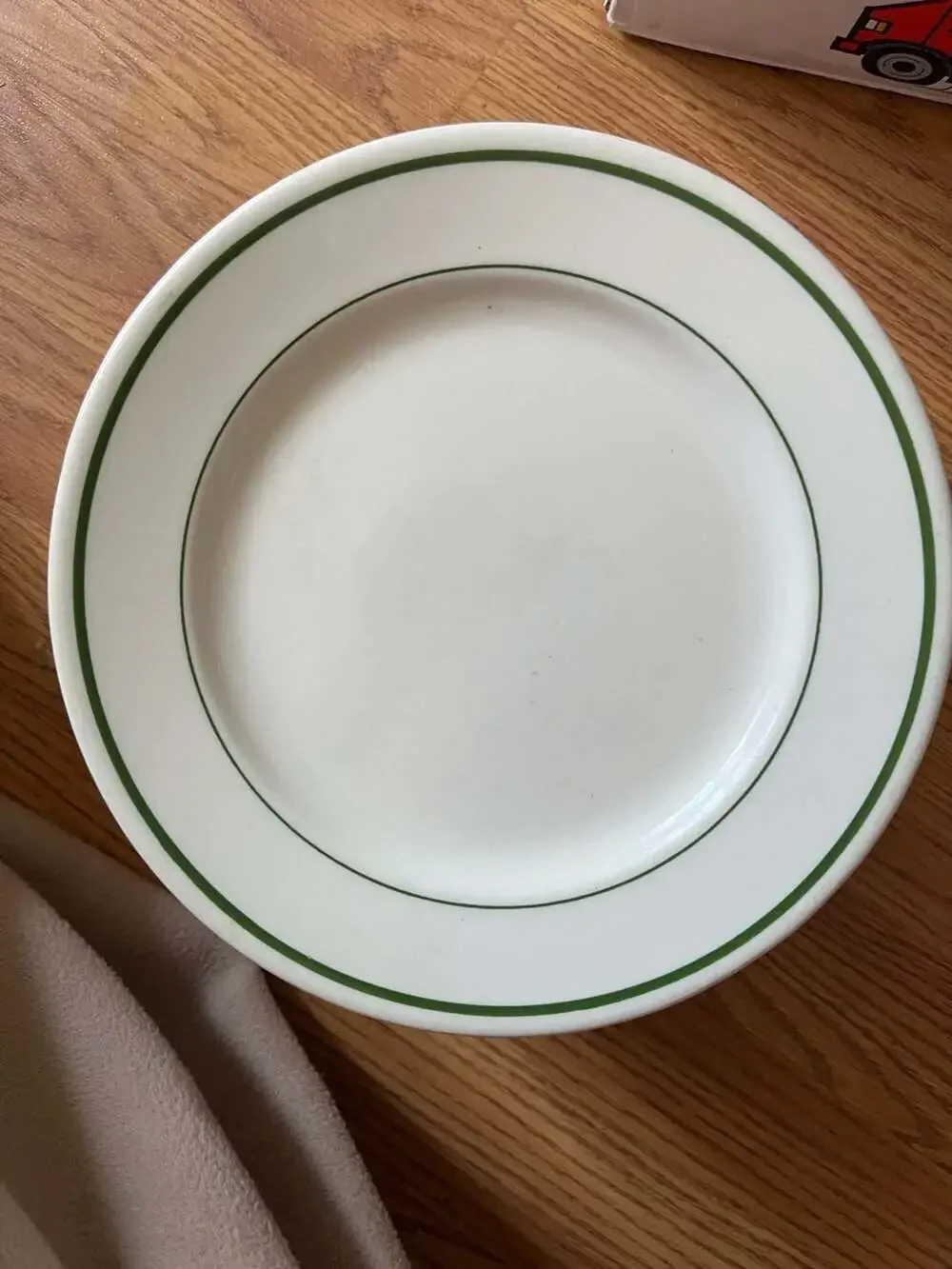 Set of 10 Vintage Buffalo China Restaurant Ware White Plates with Green Stripe